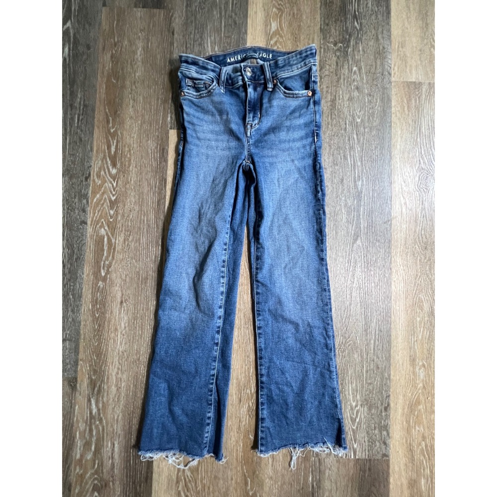 American Eagle Kick Boot Crop Jeans Womens 0 Blue High Rise Next Level Stretch